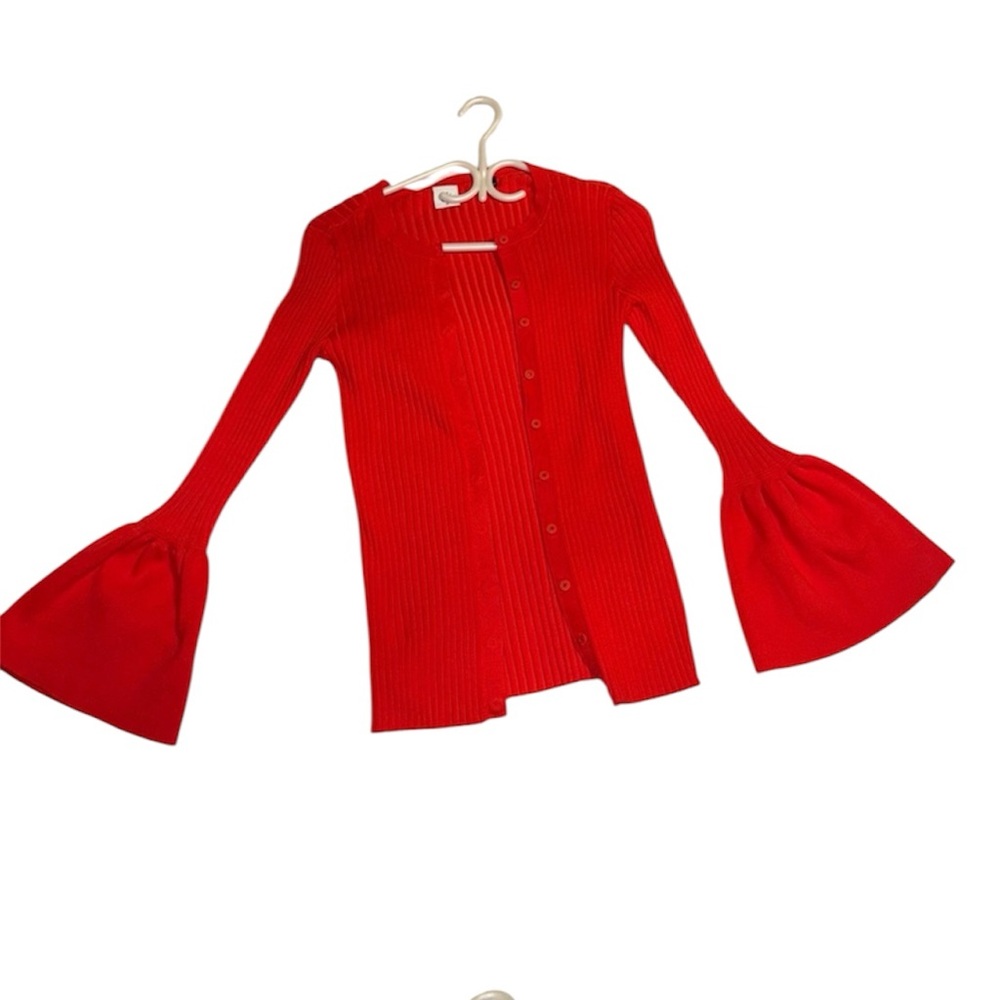 CAbi Red Cardigan Sweater Classic Knit Design
